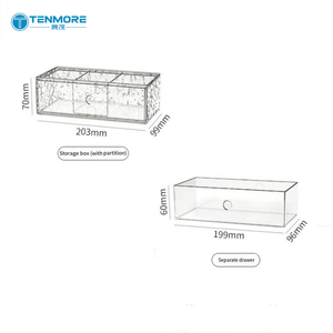 <span class=keywords><strong>Boîte</strong></span> de rangement étroite transparente avec miroir, organiseur de cosmétiques, support à rouges à lèvres en plastique PET avec texture ondulée effet eau - Product Image 2