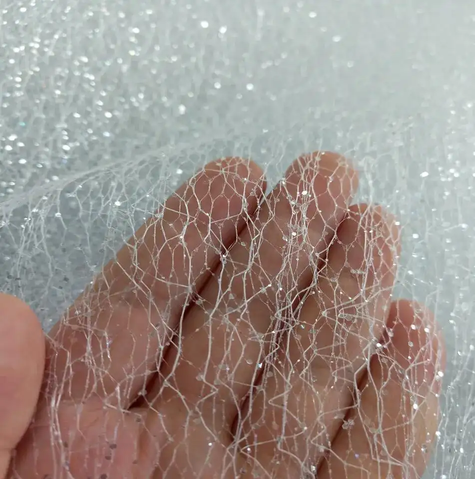 CYG parlak örümcek ağı kumaş spiderweb tül kumaş elbise için glitter ile özelleştirmek