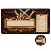 Tapis de Souris Gaming XL Rétro Vintage avec Calendrier et Sous-Verre Rond Assorti, Décoration de Bureau Thème Théâtre