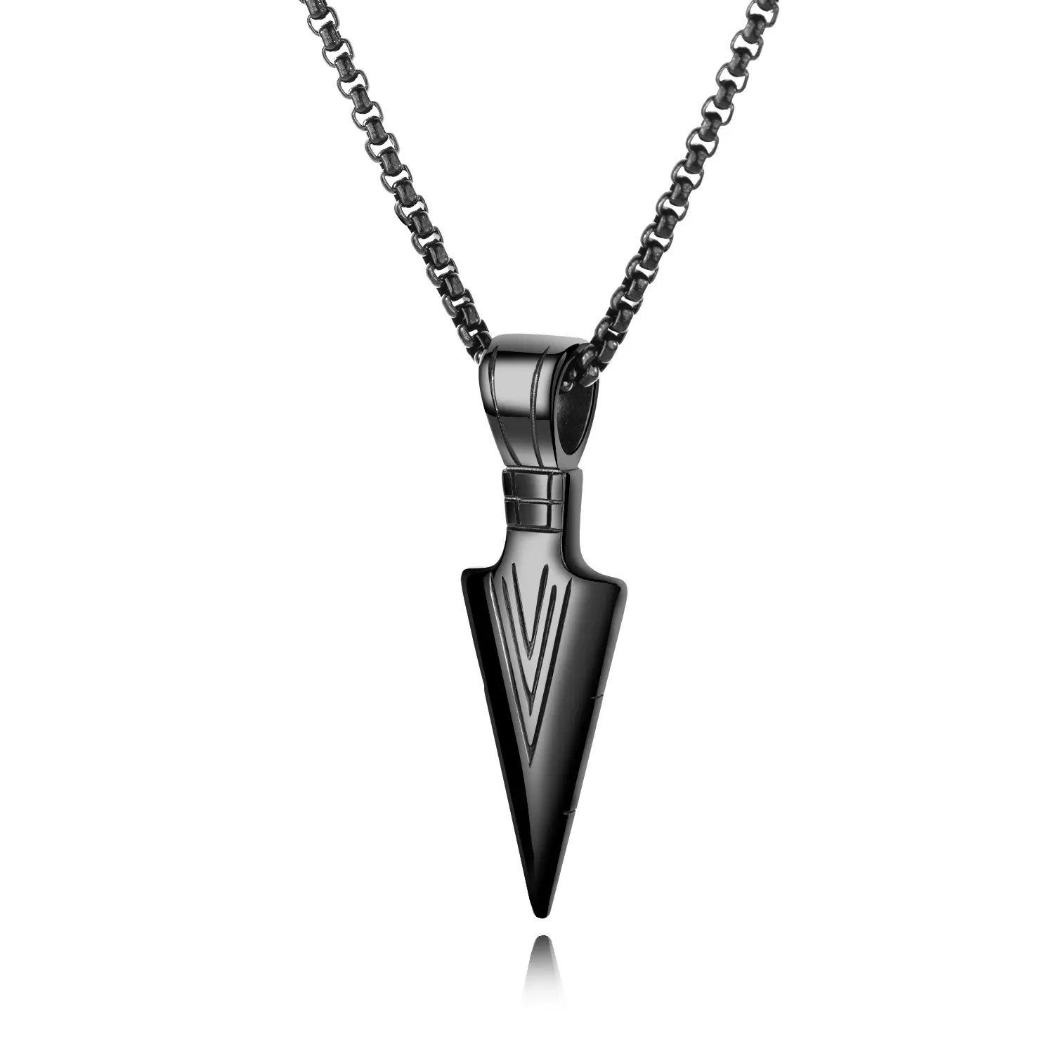 High Quality Strong Fashion Jewelry 18K Gold Stainless Steel Men Black Arrow Pendant Necklaces