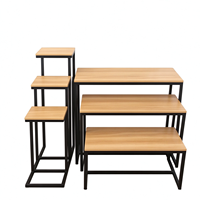 Ensemble de 3 tables de présentation pliables en métal avec étagère de supermarché, présentoir portable pour magasin et exposition