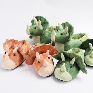 Pantoufles d'intérieur unisexes en forme d'animal en peluche dinosaure, pantoufles chaudes d'hiver en peluche pour enfants - Product Image 1