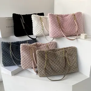 Bolsos de mano grandes de felpa para mujer joven, bolsas de mano de felpa, de diseñador para chicas, de piel sintética, venta al por mayor de fábrica