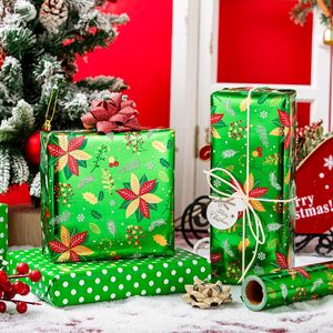 Poinsettia Christmas Gift Wrapping Paper Green 17 Inch X 33 Feet Roll Anti Curl For Holiday Gift <b>Wrap</b> - Product Image 2