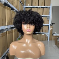 Perruques Courtes Pixie pour Femmes, Cheveux Vierges Non-Lace, Perruques Frisées Kinky à Frange, Haute Densité, Idéales pour les Vacances, Vente en Gros à Prix Abordable