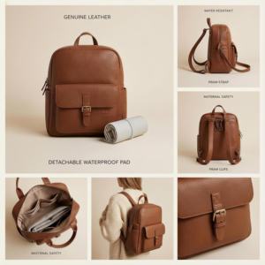 Sac à langer personnalisé pour bébé, en cuir vegan de qualité supérieure, imperméable, fabriqué par le fabricant, pour maman, hôpital, nouveau-né - Product Image 1