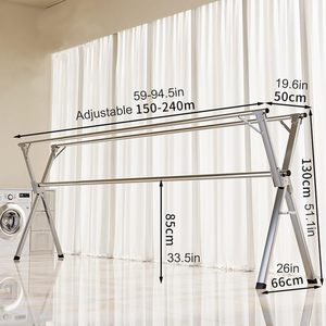 Floor-standing Stainless Steel X-shaped Double Tier Foldable Retractable Hanger Garment <b>Rack</b> Rust Resistant Balcony Outdoor - Product Image 4