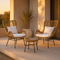 Ensemble de meubles d'extérieur de style resort de luxe en rotin PE, 3 pièces, avec canapé et table basse ronde pour la plage ou le bord de la piscine