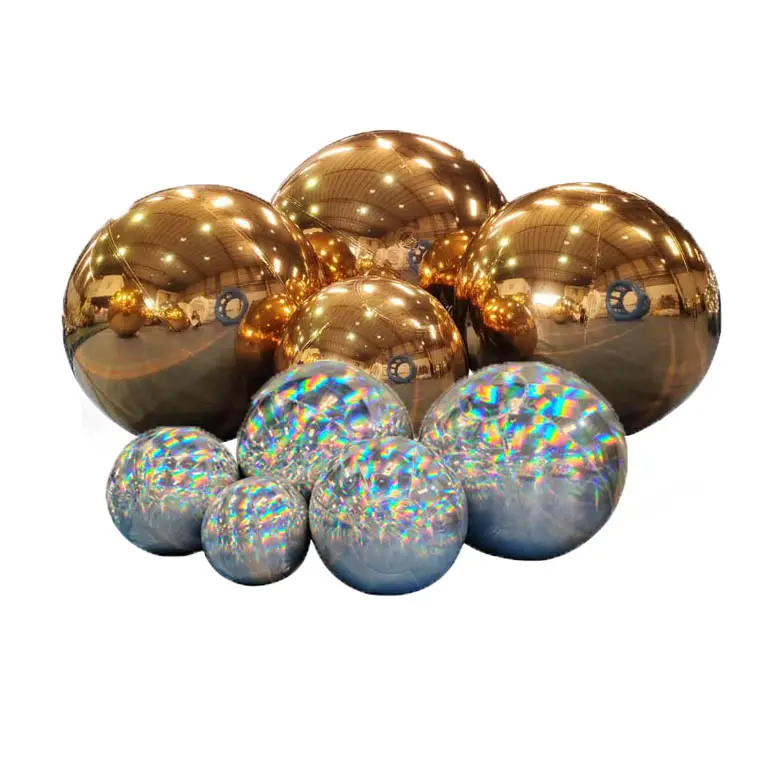 Grands ballons décoratifs événement art spectacle brillant réfléchissant argent or irisé métallique flottant boule miroir gonflable en PVC