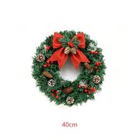 Guirlande de Noël Ronde en Plastique 40cm avec Nœud Pailleté, Cône de Pin et Baies Rouges – Décoration de Vitrine de Noël 2026 – Nouveauté Promotionnelle