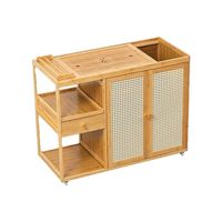 Lemari Teh Ruang Tamu & Ruang Makan Modern dari Bambu dengan Ketel Terintegrasi dan Troli Samping Kantor