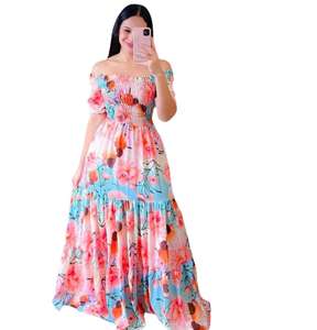 2023 nuovo <span class=keywords><strong>vestito</strong></span> da donna europeo e americano per la primavera e l'estate abito <span class=keywords><strong>lungo</strong></span> stampato con spalle scoperte moda floreale <span class=keywords><strong>monospalla</strong></span> - Product Image 1