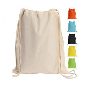 Custom Sports Canvas <b>Backpack</b> Men Women All Colors Logo Cotton Drawstring Pouch Bag With Thick Rope - Product Image 1