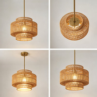 Lustres suspendus de style pastoral avec abat-jour large en LED tressé pour chambres et fermes rurales
