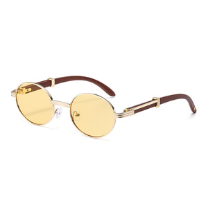 Round Frame Sunglasses 8008 Metal Wood Grain Temples UV400 Protection Unisex Outdoors Cycling Driving - Product Image 4