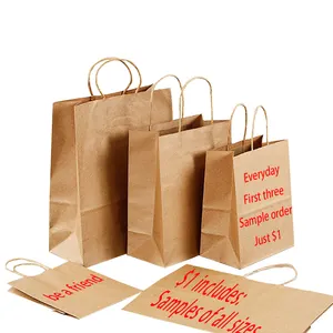 Sample order Just $1 Promotion Factory Direct Sales High Quality Shopping Kraft Paper Bag With Handle