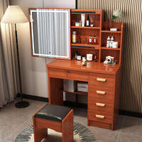 Meilleure vente : Coiffeuse rose avec miroir LED, tiroirs en bois massif et grand espace de rangement – Table de maquillage minimaliste pour chambre et suite