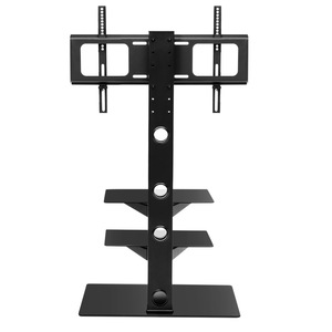 Tempered Glass TV Stand 10mm Adjustable Height <b>Black</b> Metal <b>Bracket</b> With <b>Shelves</b> For Living Room Display - Product Image 2