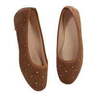 Chaussures plates à bout carré style français pour femmes, printemps automne 2025, rivets, à enfiler, talon plat, style rétro