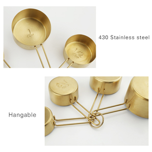Juego <span class=keywords><strong>de</strong></span> 9 <span class=keywords><strong>Tazas</strong></span> y Cucharas <span class=keywords><strong>Medidoras</strong></span> <span class=keywords><strong>de</strong></span> Acero Inoxidable Dorado y Cobre con Medidas Grabadas, Herramienta Metálica Duradera - Product Image 2