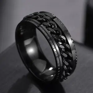 Ins tok anéis de aço inoxidável, corrente legal, incrustado, anéis giratórios, populares, alívio de estresse, anéis de confiança para homens