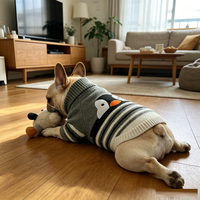 Pull en acrylique doux pour animaux de compagnie, motif visage de pingouin, tricoté rayé, col roulé pour chien, vêtement chaud d'hiver