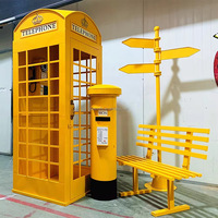 NINI Ensemble de cabine téléphonique britannique rose, boîte aux lettres, panneau de direction, banc en fer forgé pour mariage, événement, centre commercial, arche de photomaton