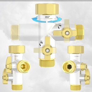 Raccord en T fileté en laiton 1/2 po pour tuyau d'arrosage avec deux vannes - Product Image 2