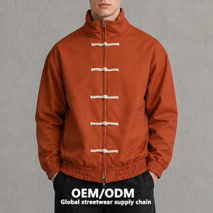 <span class=keywords><strong>Giacca</strong></span> da uomo in twill di cotone con <span class=keywords><strong>bottoni</strong></span> a rana, cerniera nascosta, collo alto, polsini e orlo elasticizzati, stile streetwear neo-cinese personalizzato, vestibilità ampia e squadrata - Product Image 1