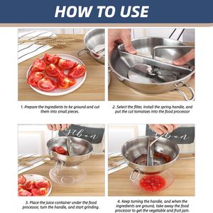Moulin à Aliments Manuel Rotatif en Acier Inoxydable Durable avec 3 Disques de Broyage pour Cuisine : Mixeur, Râpe à Confiture, Presse-Purée - Product Image 5