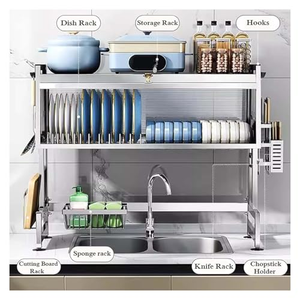 Égouttoir à vaisselle à 2 niveaux en acier inoxydable, anti-poussière, grande capacité, organisateur de couverts, support de rangement pour évier avec couvercle - Product Image 2