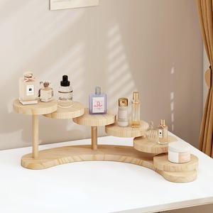 Estante de Madera de Múltiples Niveles, Organizador de Cosméticos Redondo de Escritorio de 6 Niveles, Color Madera Natural - Product Image 1