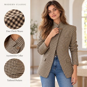 Custom <b>women</b> plaid stand collar long sleeve checkered vintage jacket elegant business suit casual ladies outerwear <b>Coat</b> - Product Image 2