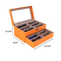 Boîte de rangement pour lunettes de soleil en cuir PU de luxe à 12 emplacements, plusieurs couleurs, avec tiroir et couvercle en verre