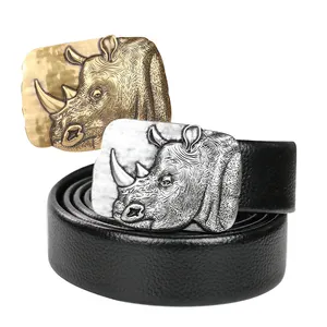 Custom High Quality Decorative Fashion Animal 3D Western Style Enamel Rhinoceros Belt Buckle Clip For Men
