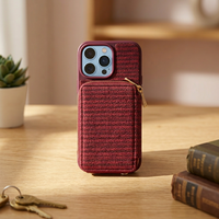 Étui pour iPhone 15 de style japonais-coréen avec pochette zippée, porte-cartes en tissu vintage, accessoires essentiels quotidiens