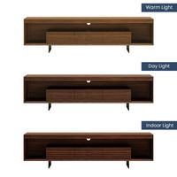 AJUNION Support TV en bois pour salon du milieu du siècle Meuble TV couleur noyer Table Console multimédia Unité TV MDF avec lumière LED