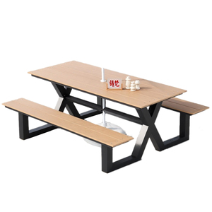 Công viên hiện đại Dã Ngoại bàn gỗ với băng ghế dự bị ngoài trời Patio khách sạn nhà hàng ăn uống Nhựa Bàn gỗ và ghế - Product Image 5