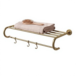 Porte-serviettes mural moderne à double couche, finition laiton antique, étagère de rangement pour salle de bain, 4 barres de plus de 60 cm - Product Image 6