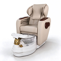 Fauteuil de massage de luxe moderne pour pédicure, beige, électrique, inclinable, avec bassin à pieds en cristal, pour salon de beauté et manucure en métal