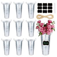 Seau à fleurs vintage en métal galvanisé avec long et grand vase avec manche en bois pour arrangement floral, décoration intérieure et mariage