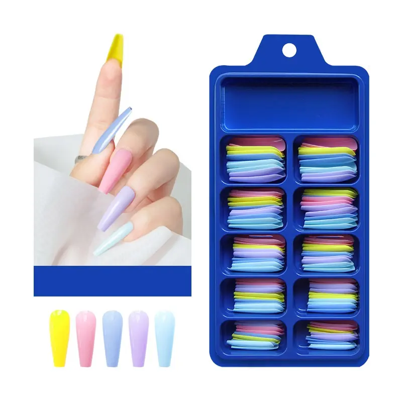 100 Uds uñas artificiales largas de colores mezclados cubierta completa acrílica hecha a mano calidad superior prensa falsa en uñas al por mayor