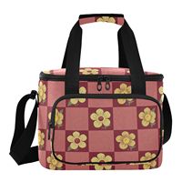 Panier isotherme en nylon à motif floral à carreaux, grand sac de plage et de pique-nique, 24 L, capacité 24 canettes, pour camping en extérieur