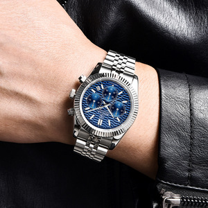 Benyar Men's Chronograph Quartz Watch Stainless Steel Band Blue Dial 100m Waterproof Calendar Feature S001 - Product Image 4