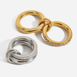 Bagues de mode à double couche, sertissage pavé de zircon blanc, forme géométrique, bijoux unisexe, cadeau - Product Image 1