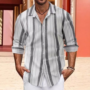 Camisa de poliéster a rayas con cuentas <span class=keywords><strong>para</strong></span> <span class=keywords><strong>hombre</strong></span>, estilo europeo americano, de manga larga, <span class=keywords><strong>para</strong></span> primavera, otoño y verano. - Product Image 6