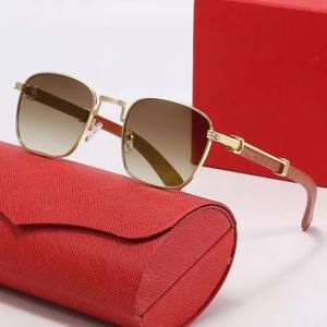 2026年ファッション ヴィンテージ レトロ メタルスクエアフレーム 木目テンプル 運転用 UV400保護 シェード サングラス メンズ - Product Image 2