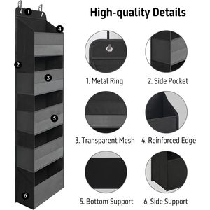 Over Door Organizer 5 Clear Pockets 6 Mesh Side Pockets Black Hanging <b>Storage</b> For Behind Doors Or Walls Neatening And <b>Storage</b> - Product Image 3