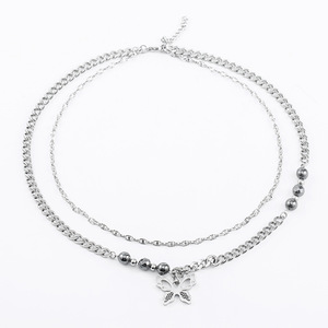 Collar con Colgante de Mariposa de Doble Capa de Acero Inoxidable Yunnique con Engaste Pavé para Joyería de Moda Unisex - Product Image 1