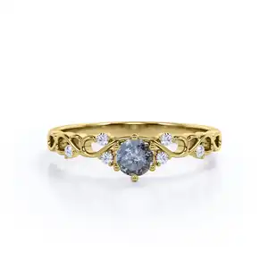 Fedi nuziali rotonde taglio sale e pepe diamanti principessa corona anelli di fidanzamento per le donne